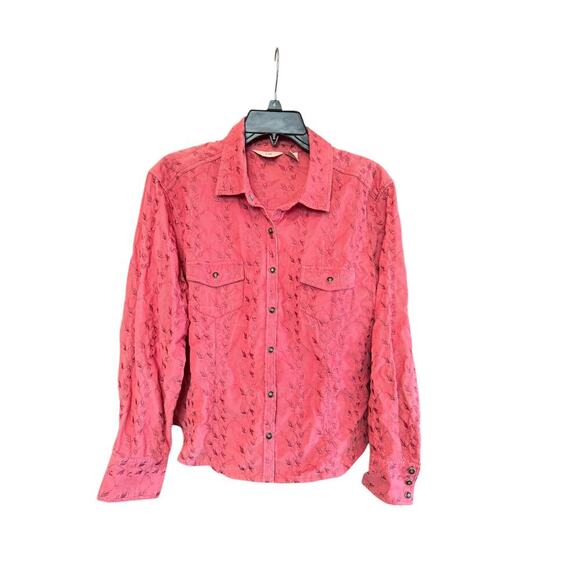J. Jill PL Pink Embroidered Corduroy Shirt Jacket LP Button Front Floral Boho - Picture 1 of 7